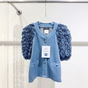 Authentic CHANEL Blue Knit Cardigan